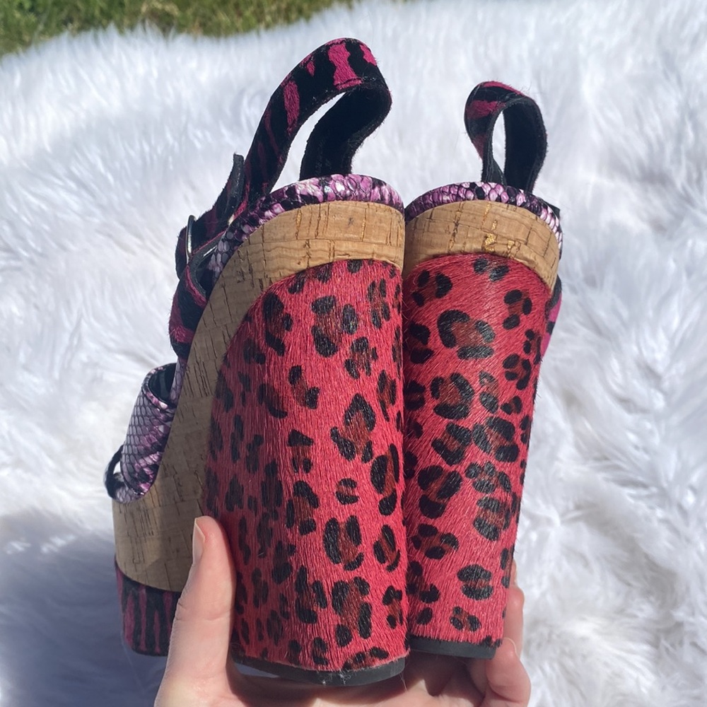Jeffrey Campbell • Leather Kitsch Colorful Animal Print Cork Wedges - Picture 10 of 10
